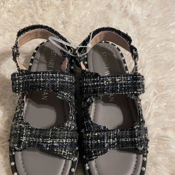 Stuart Weitzman Zoe Lift Embellished Tweed Sandals - Picture 2 of 5
